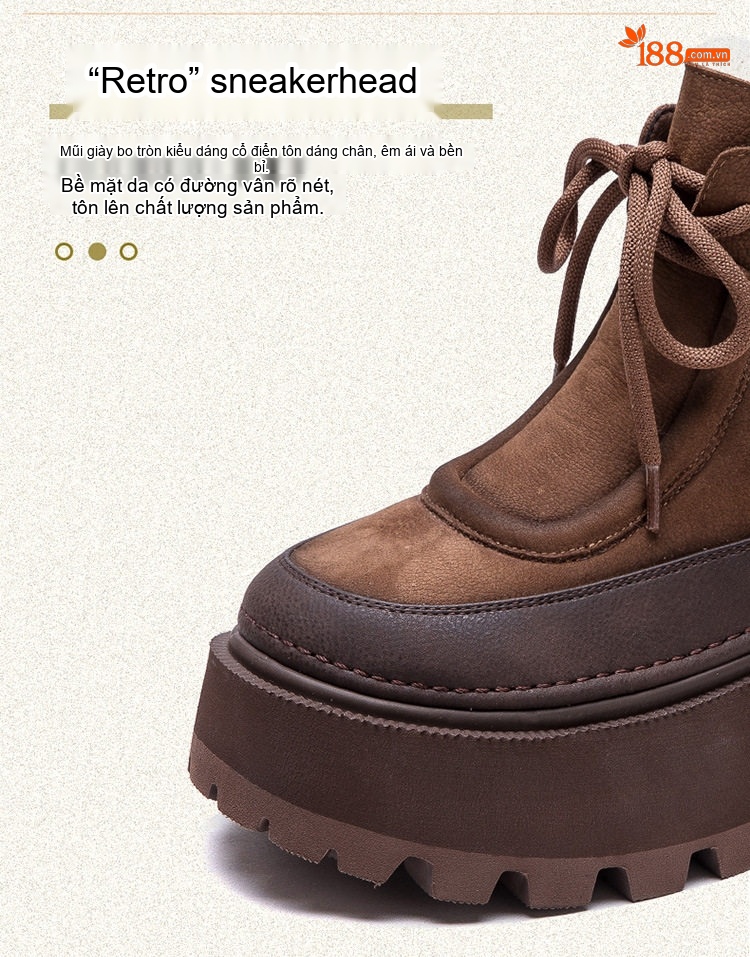 Boot Nữ Da Mờ Lông Cừu Non Mùa Đông Ấm Áp Chiều Cao Đế Khoảng 6cm Màu Nâu chi tiết 5
