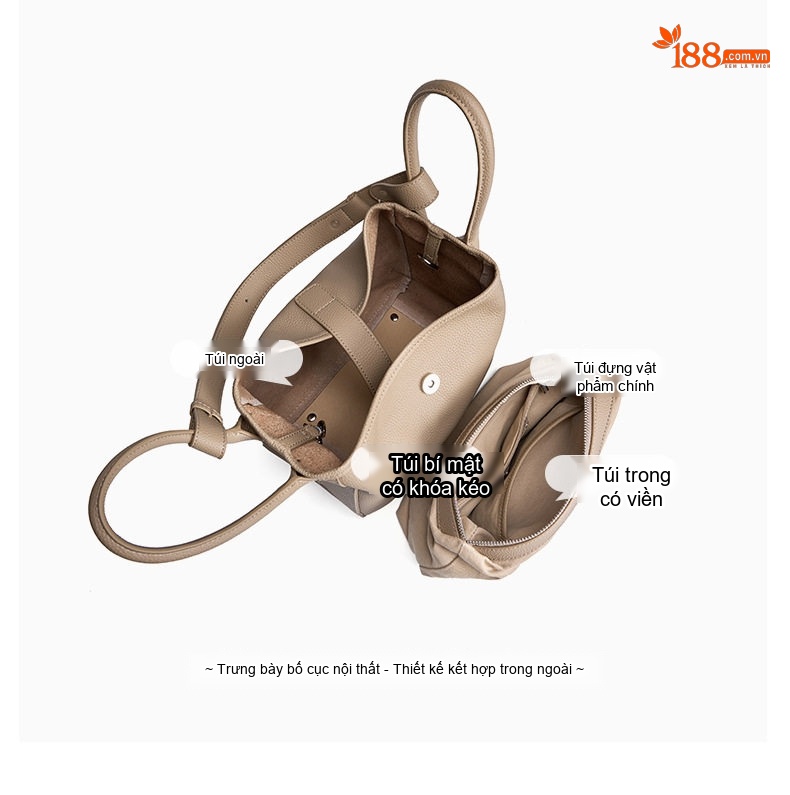 Túi Xách Nữ Da Bò Thiết Kế Độc Đáo Dáng Bucket Kèm Dây Đeo Vai Màu Nâu, Đen chi tiết 13