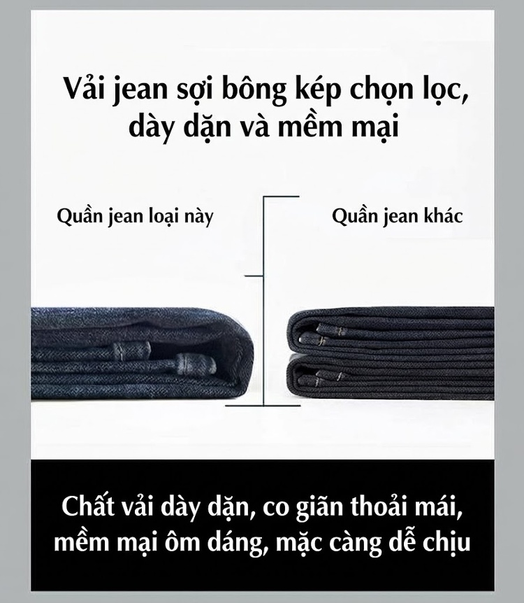 Quần Jean Nam Ống Đứng Co Giãn Vừa Vặn Phong Cách Retro Màu Xanh Denim chi tiết 7