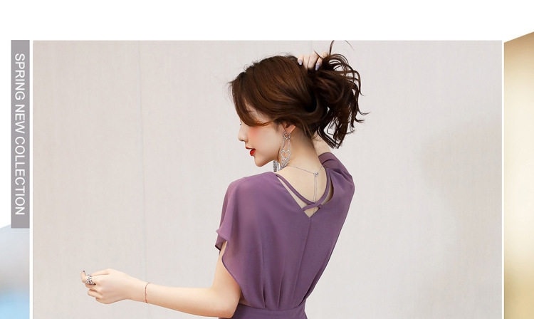 Váy Liền Thân Nữ Cổ chữ V Tay Ngắn Thanh Lịch Màu Đen, Tím, Hồng chi tiết 4