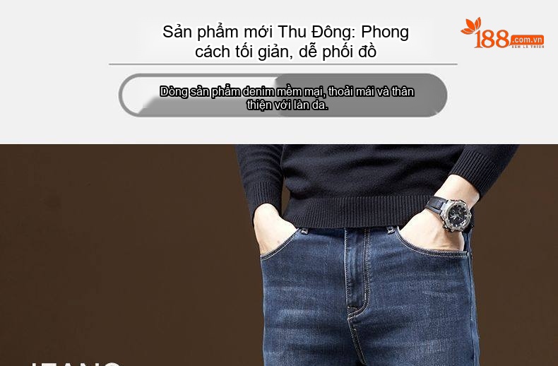 Quần Jean Dáng Suông Nam Co Giãn Thoải Mái Phong Cách Casual Màu Xanh Đen chi tiết 3