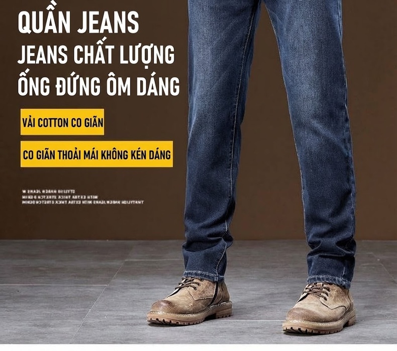 Quần Jean Dáng Suông Nam Co Giãn Thoải Mái Phong Cách Casual Màu Xanh Đen chi tiết 4