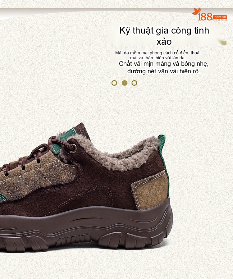 Giày Cotton Nữ Cổ Thấp Lót Lông Chiều Cao Đế Khoảng 3cm Màu Nâu, Vàng, Xanh Lá chi tiết 2