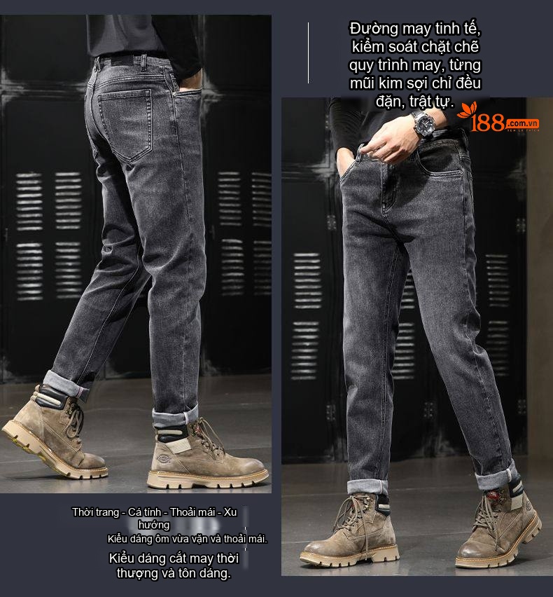 Quần Jean Cotton Co Giãn Cao Cấp Dáng Suông Màu Xanh, Đen chi tiết 17