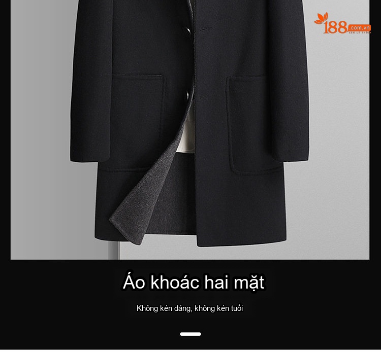 Áo Khoác Dạ Nam Hai Mặt Có Mũ Trùm Đầu Phong Cách Thời Trang Màu Đen, Xám, Nâu, Xanh Olive chi tiết 3