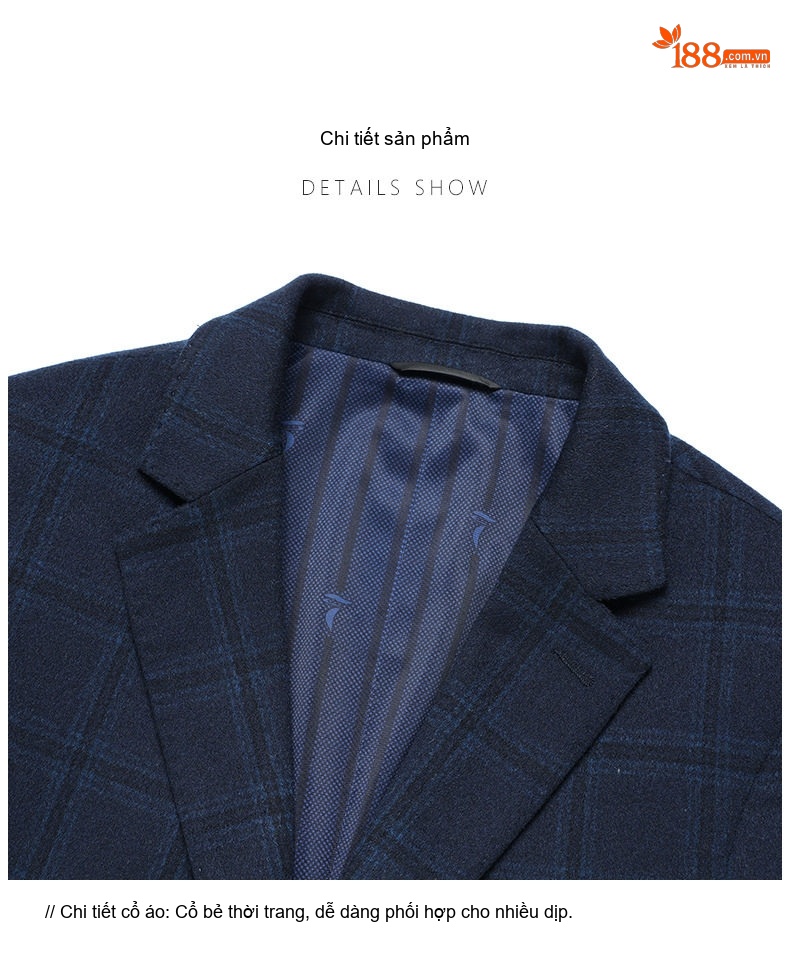 Áo Vest Nam Cashmere Lông Cừu, Lụa, Kẻ Ô Vuông Phong Cách Thu Đông Màu Xanh Navy chi tiết 13
