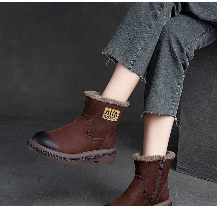 Boot Nữ Ngắn Cổ Lót Lông Giữ Ấm Mùa Đông Chiều Cao Đế Khoảng 3cm Màu Nâu chi tiết 15