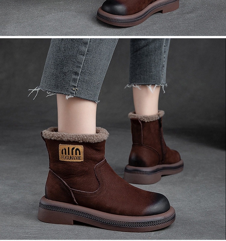 Boot Nữ Ngắn Cổ Lót Lông Giữ Ấm Mùa Đông Chiều Cao Đế Khoảng 3cm Màu Nâu chi tiết 16