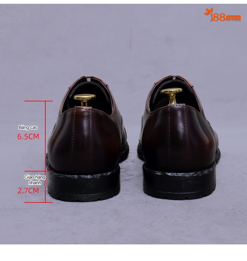Giày Tây Buộc Dây Nam Da Bò Ba Mảnh Ghép Phong Cách Âu Mỹ Cổ Điển Chiều Cao Đế Khoảng 3cm Màu Đen, Nâu chi tiết 18