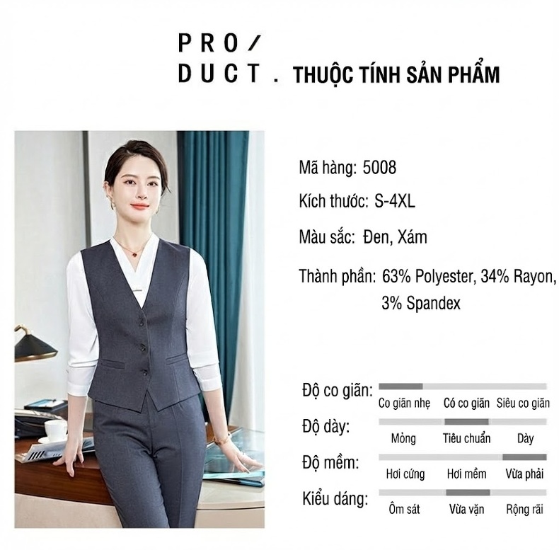 Áo Gile Nữ Công Sở Lễ Tân Khách Sạn Văn Phòng Màu Xám, Đen chi tiết 7