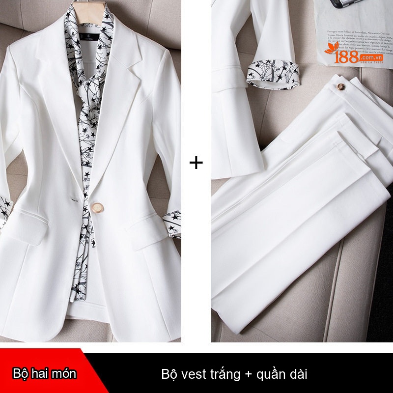 Áo Blazer Nữ Kèm Khăn Lụa Thiết Kế Mỏng Tay Lỡ Phong Cách Công Sở Màu Trắng, Xanh, Xám, Kem...