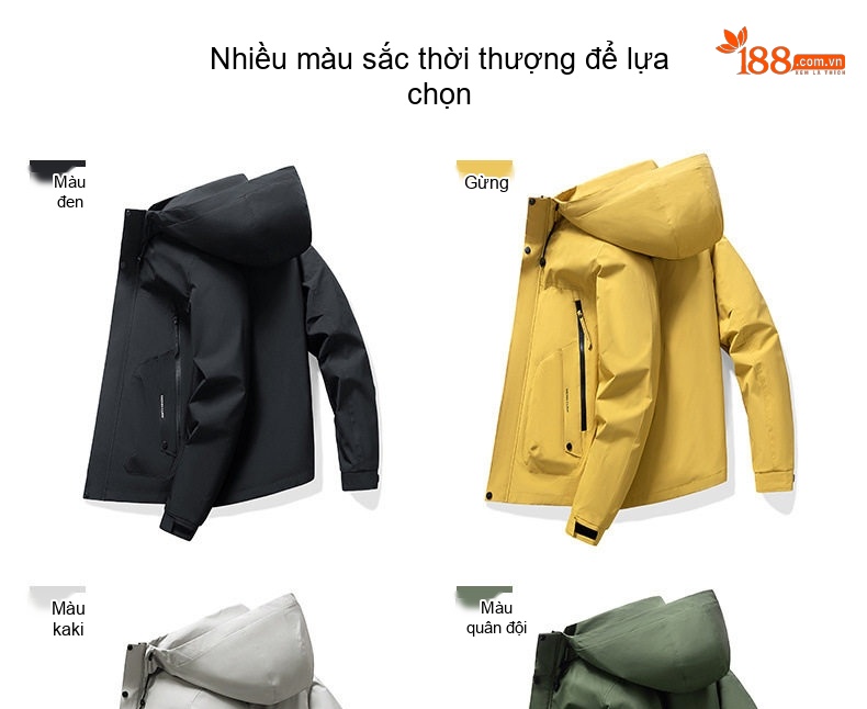 Áo Khoác Nam Mỏng Dáng Bomber Có Mũ Trùm Đầu Phong Cách Hàn Quốc Màu Đen, Xám, Vàng, Xanh... chi tiết 6