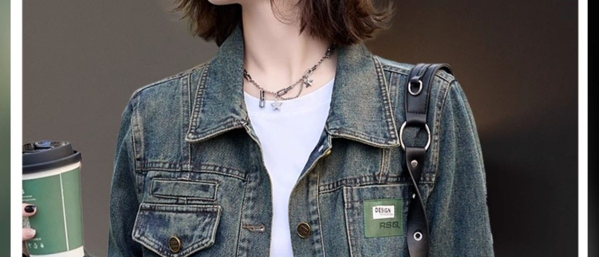 Áo Khoác Jean Nữ Dáng Ngắn Trẻ Trung Phong Cách Retro Màu Xanh Jean, Đen chi tiết 2