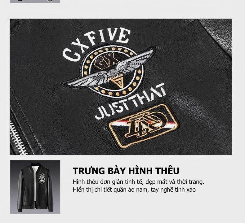 Áo Khoác Da Nam Giả Da Phong Cách Biker Thu Đông Màu Đen, Trắng chi tiết 22