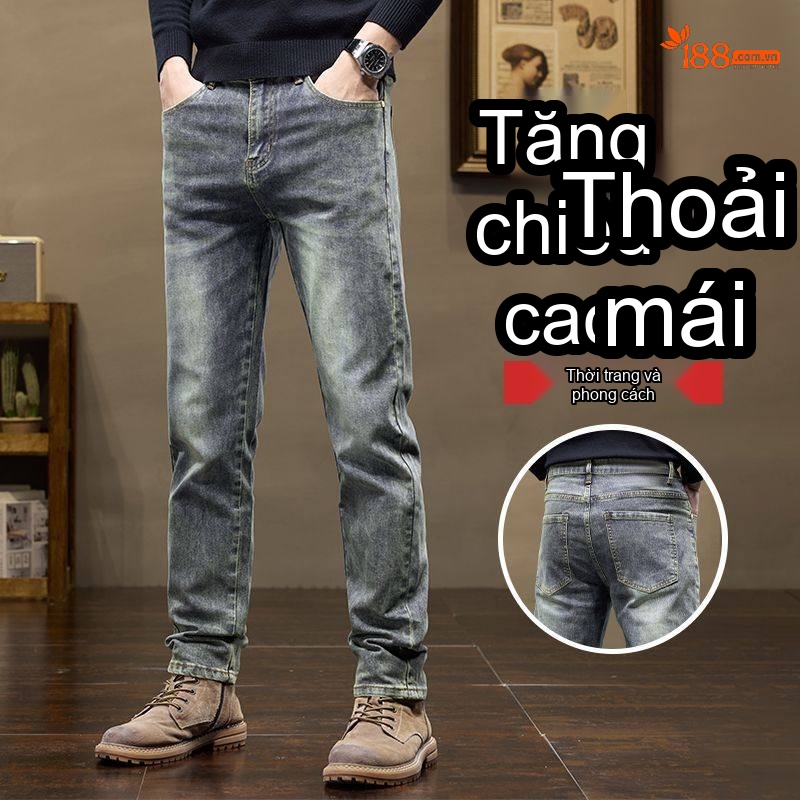 Quần Jean Nam Vải Cao Cấp Co Giãn Dáng Suông Basic Màu Xanh Đậm, Xanh Nhạt, Đen