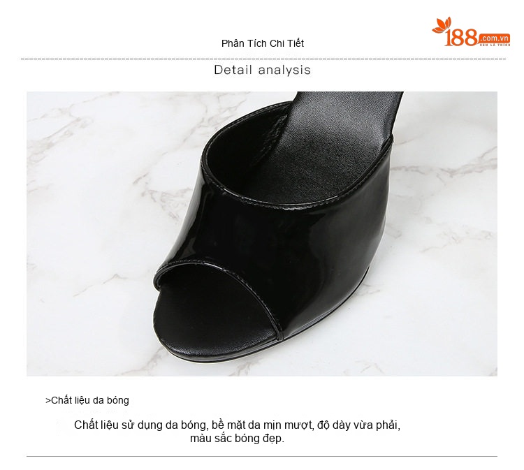 Dép Gót Nhọn Nữ Da Bóng Hở Mũi Chiều Cao Đế 11cm Màu Đen, Đỏ, Da Báo, Xanh... chi tiết 6