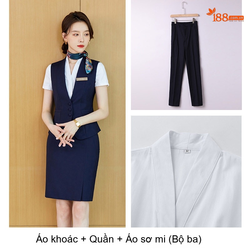 Áo Gile Công Sở Nữ Kiểu Dáng Vest Thiết Kế Thanh Lịch Màu Xám, Xanh Navy