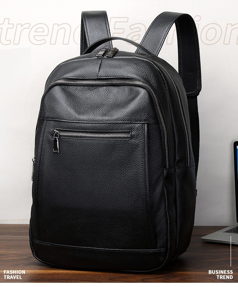 Balo Laptop Nam Da Bò Dung Lượng Lớn Đựng Đồ Du Lịch Ngắn Ngày Màu Đen chi tiết 5