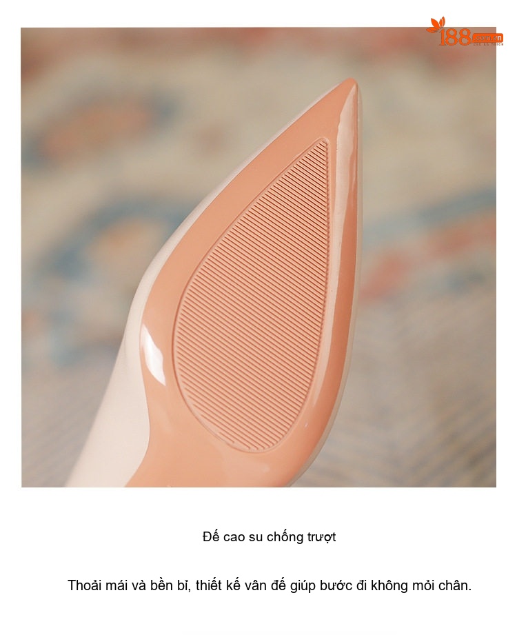 Giày Cao Gót Mũi Nhọn Da Bóng Chiều Cao Đế Khoảng 7cm Phong Cách Pháp Màu Đen, Đỏ, Kem chi tiết 7