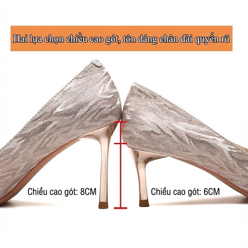 Giày Cao Gót Nữ Gót Nhọn Bít Mũi Da Bóng Chiều Cao Đế 8cm Màu Trắng