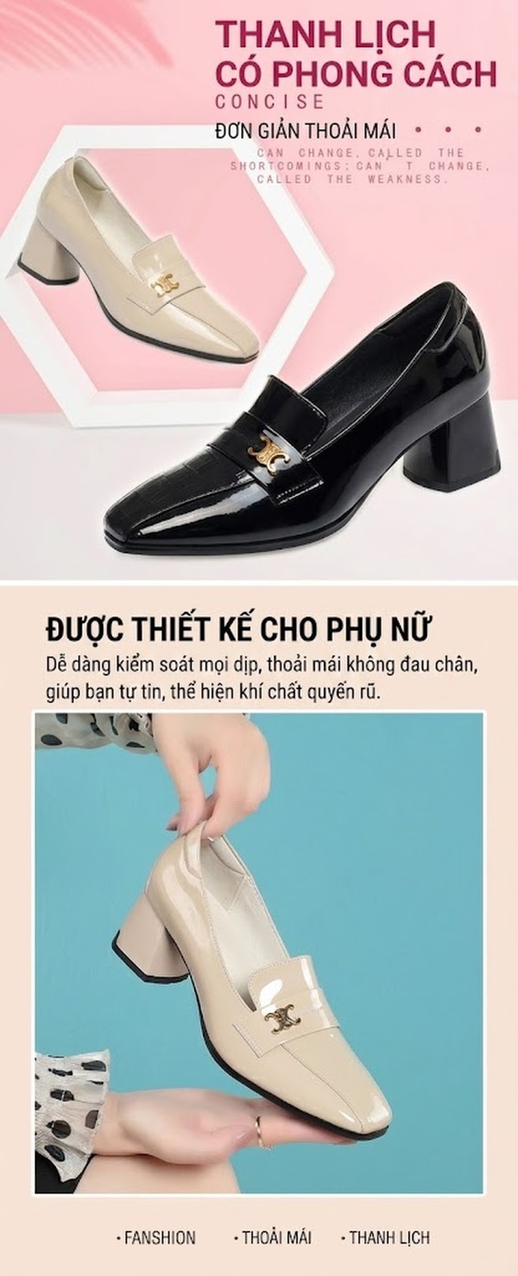 Giày Búp Bê Nữ Da Bò Mũi Vuông Chiều Cao Đế Khoảng 5cm Màu Đen, Kem chi tiết 1