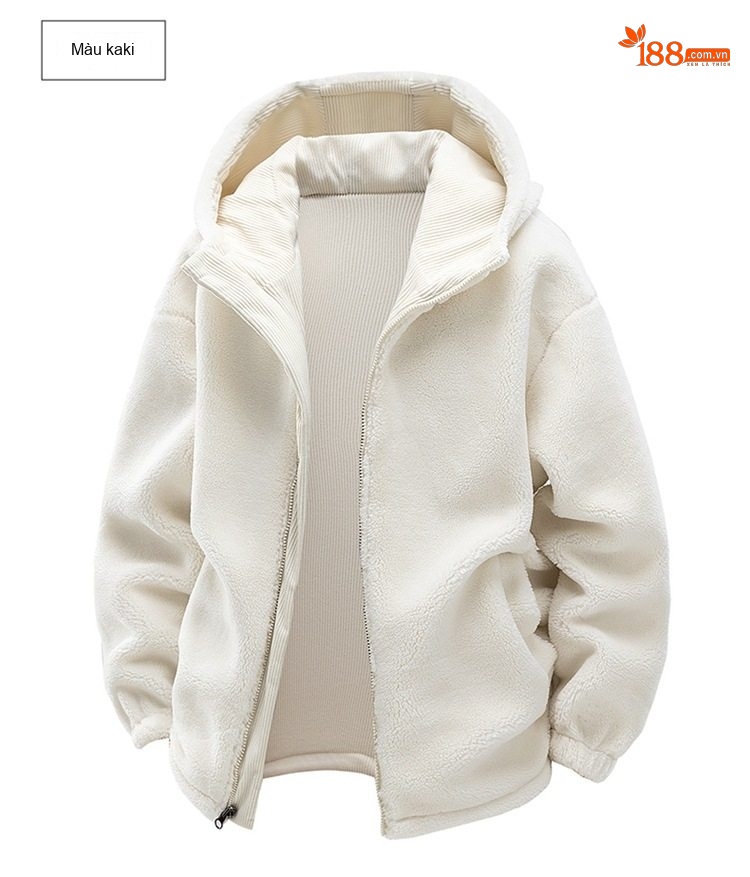 Áo Khoác Cotton Lót Lông Cừu Non Có Mũ Trùm Đầu Dáng Rộng Nam Nữ Màu Đen, Xanh, Tím, Kem... chi tiết 16