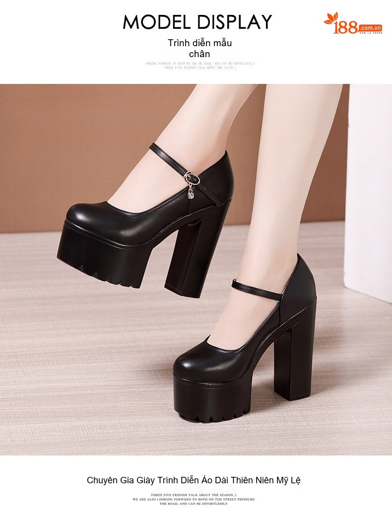 Giày Cao Gót Nữ Quai Ngang Đế Dày 15cm Da Bóng Màu Đen, Trắng, Đỏ, Bạc... chi tiết 9