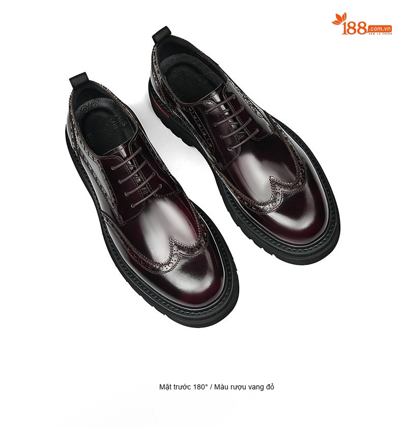 Giày Tây Buộc Dây Nam Da Bò Thật Brogue Chiều Cao Đế Khoảng 4cm Màu Đen, Đỏ Rượu chi tiết 14