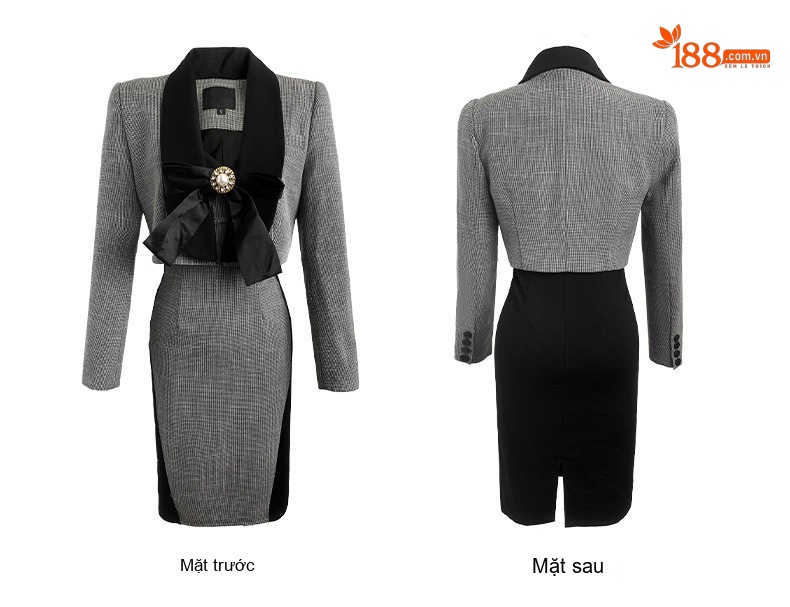 Set Áo Khoác Lửng và Đầm Hai Dây Nữ Dáng Ôm Pháp Sang Trọng Màu Xám, Đen chi tiết 8