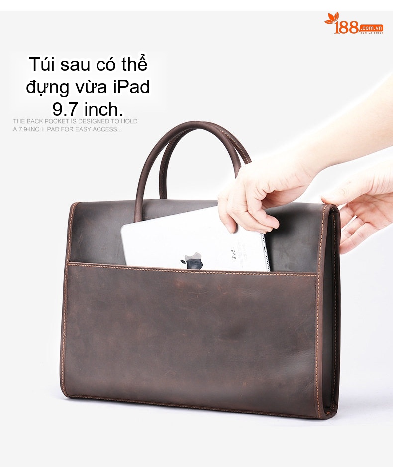 Túi Đeo Vai Nam Da Bò Crazy Horse Đựng Laptop Công Sở Màu Nâu Đậm, Nâu Vàng chi tiết 14