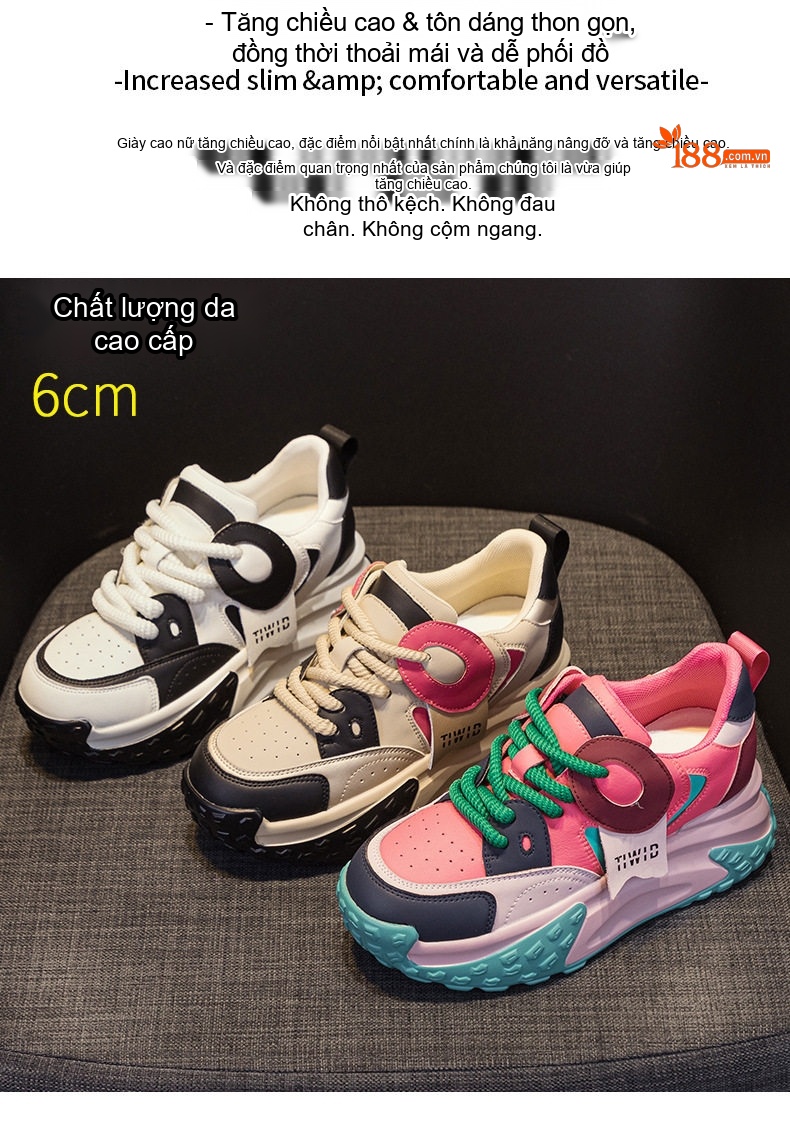 Giày Thể Thao Nữ Đế Dày Tăng Chiều Cao Khoảng 5cm Phong Cách Hàn Quốc Màu Trắng, Đen, Hồng chi tiết 2