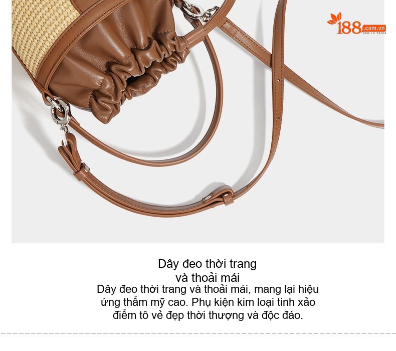 Túi Xách Nữ Vải Canvas Dáng Tròn Mini Đựng Đồ Thiết Kế Dây Rút Màu Nâu, Đen chi tiết 12