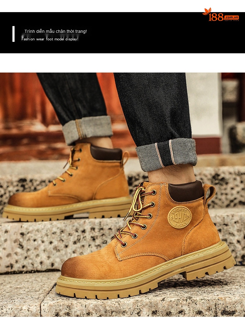 Giày Boot Cổ Cao Da Mờ Đế Dày Màu Vàng Bò Gót 5 cm chi tiết 10