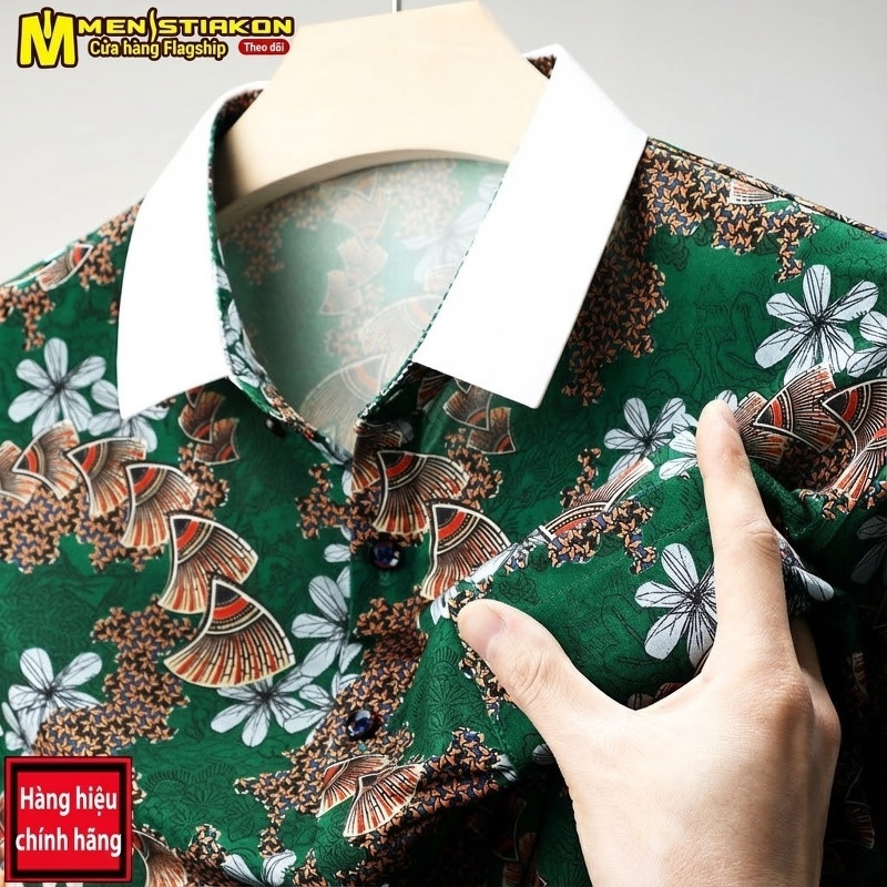 Áo Sơ Mi Ngắn Tay Nam In Hoa Băng Lụa Mùa Hè Phong Cách Trung Niên Màu Đỏ, Xanh Lá, Đen...