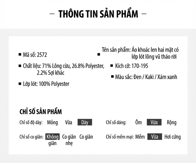 Áo Khoác Nam Dáng Ngắn Hai Mặt Lớp Lót Lông Vũ Tháo Rời Màu Xám, Nâu, Đen chi tiết 10