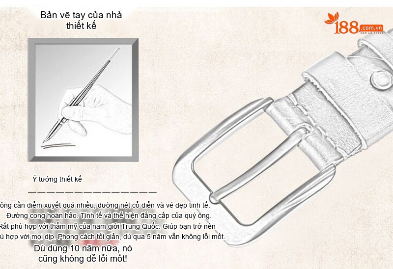 Thắt Lưng Nam Da Thật Kiểu Khóa Kim Cổ Điển Bản Lớn Màu Đen, Nâu chi tiết 4