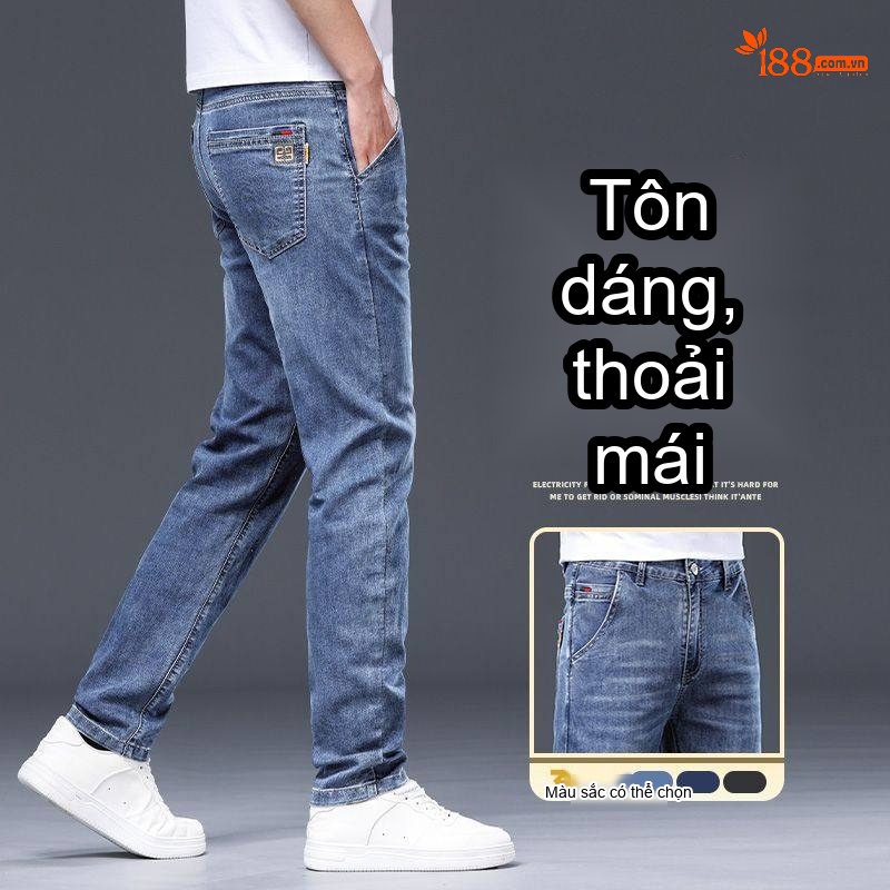 Quần Jean Nam Ống Đứng Co Giãn Màu Xanh Mờ, Xanh Đậm, Xám