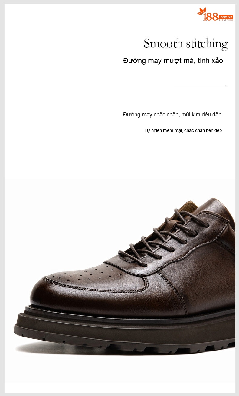 Giày Sneaker Nam Da Thật Buộc Dây Đế Cao 4cm Thoáng Khí chi tiết 12