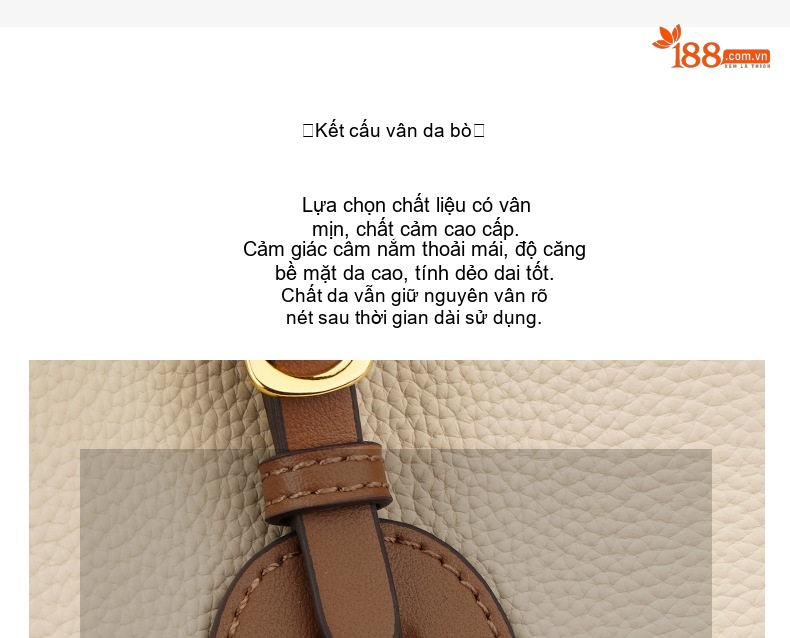 Túi Xách Nữ Da Thật Đeo Chéo Dáng Thùng Màu Trắng Kem, Nâu chi tiết 8