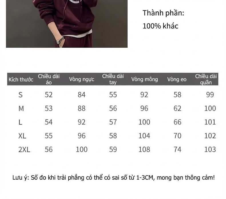 Bộ đồ thể thao nữ dáng rộng áo hoodie tay dài quần ống rộng chi tiết 2