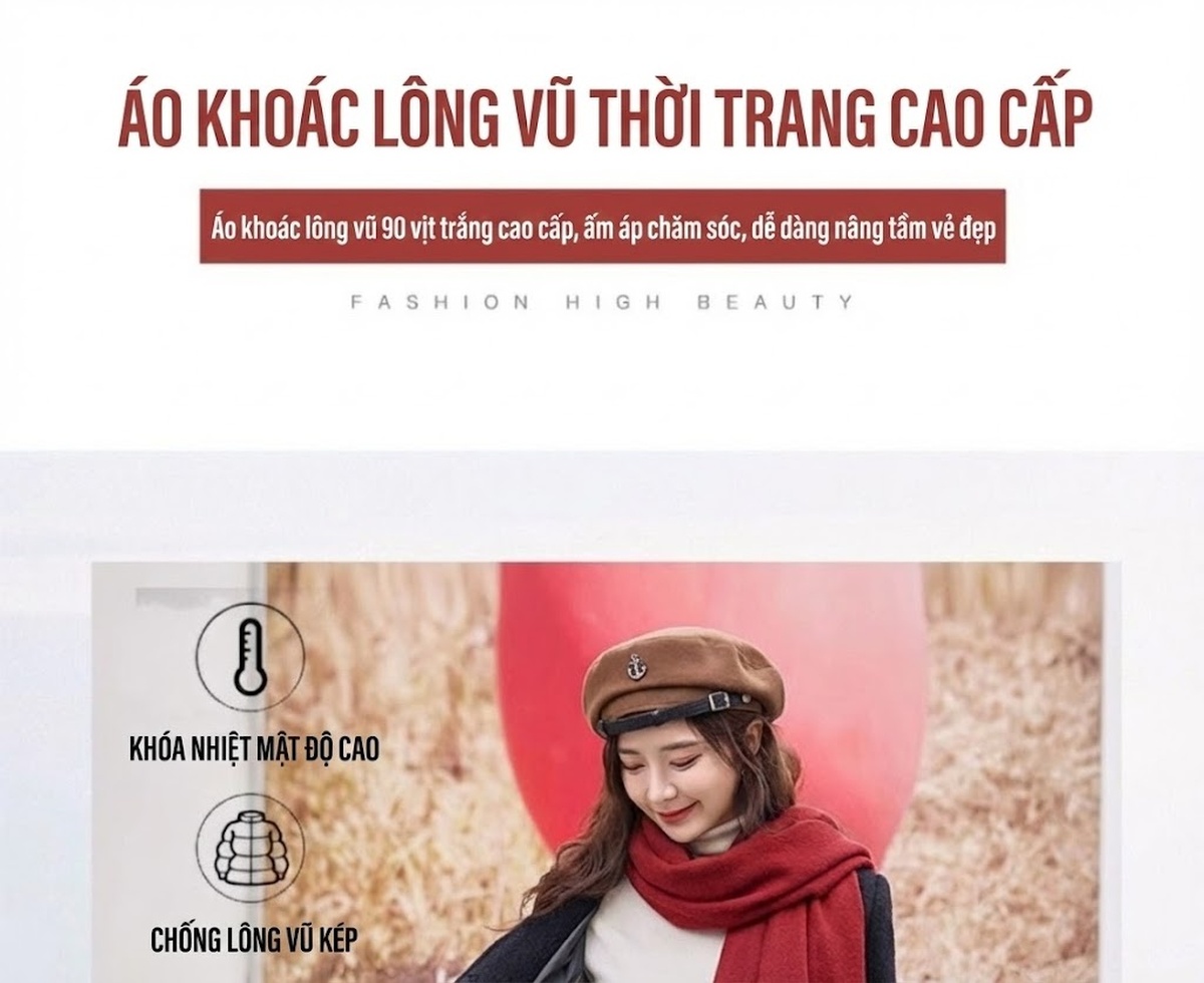 Áo Khoác Phao Lông Vũ Nữ Dáng Dài Phong Cách Hàn Quốc Thời Trang Màu Đen, Nâu chi tiết 6