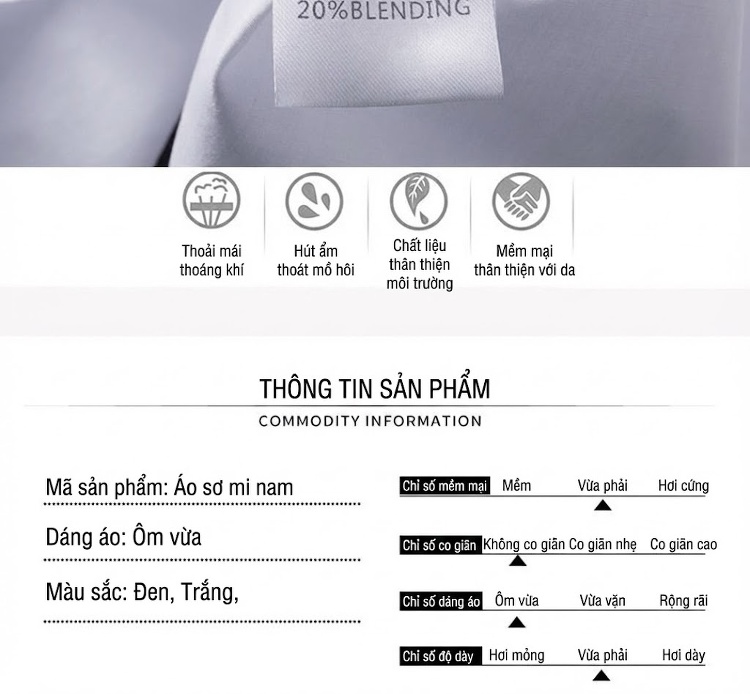 Áo Sơ Mi Nam Cổ Điển Thêu Họa Tiết Tay Dài Màu Trắng, Đen chi tiết 6