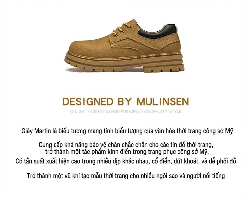 Giày Martin Cổ Thấp Nam Da Mờ Buộc Dây Phong Cách Công Sở Đế Cao 4cm chi tiết 2
