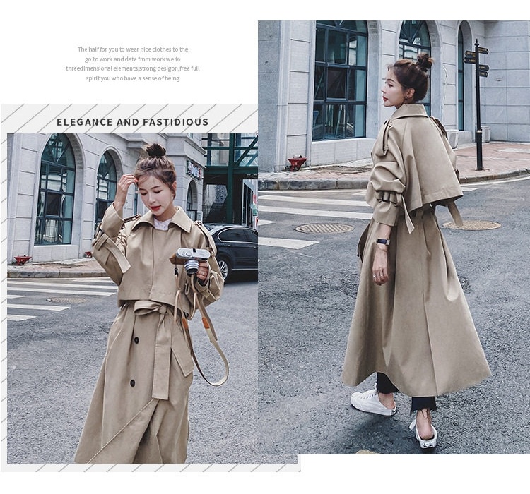 Áo Khoác Trench Coat Nữ Dáng Dài Phong Cách Hàn Quốc Màu Be chi tiết 3