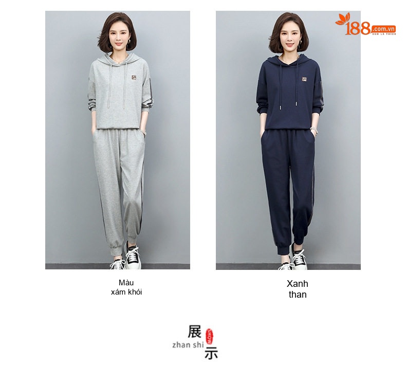 Bộ Đồ Thể Thao Nữ Dệt Kim Thu Đông Áo Hoodie Quần Dài chi tiết 7