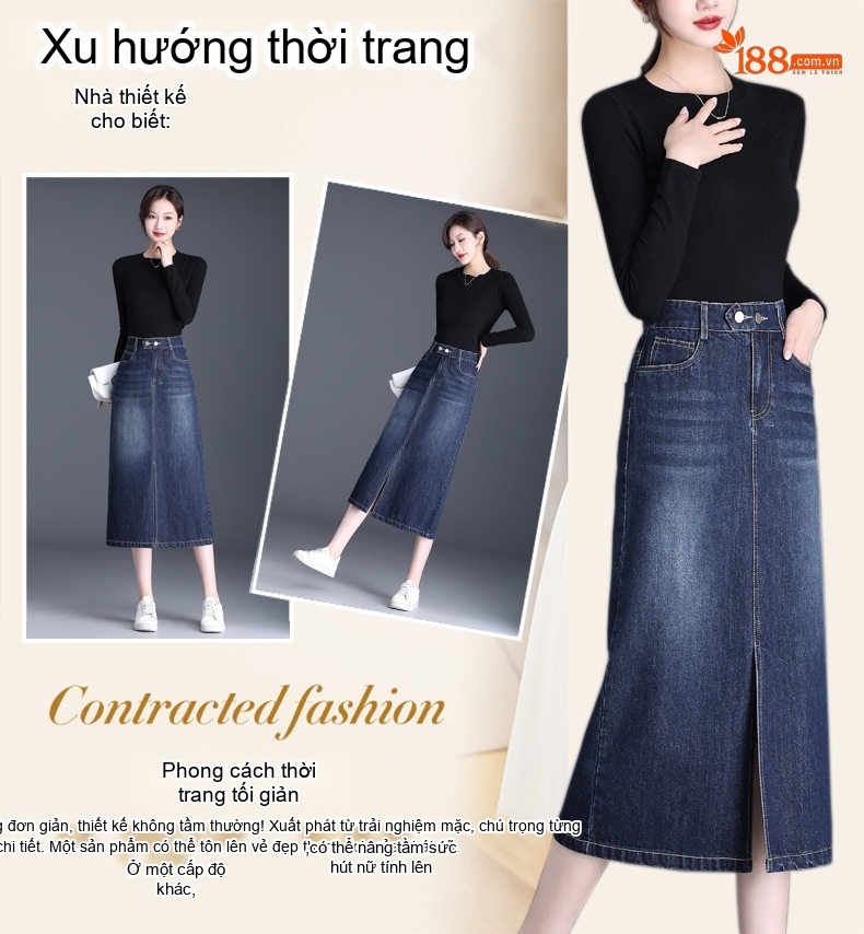 Chân Váy Jean dáng chữ A Chữ A Nữ Lưng Cao Dáng Dài Phong Cách Hàn Quốc chi tiết 4