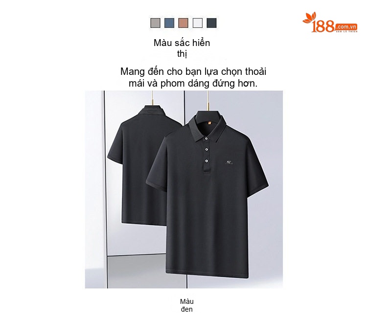 Áo Polo Nam Tay Ngắn Lụa Tơ Tằm Cổ Bẻ Dáng Rộng Màu Đen chi tiết 4