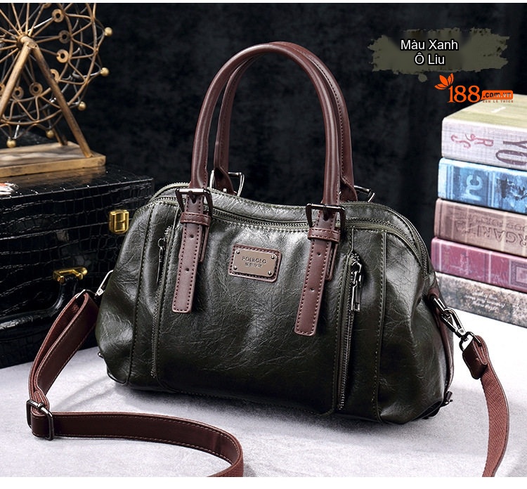 Túi Xách Nữ Da Bóng Vintage Đeo Vai, Đeo Chéo, Xách Tay Nhiều Ngăn Màu Nâu, Đen, Xanh Rêu, Đỏ... chi tiết 21