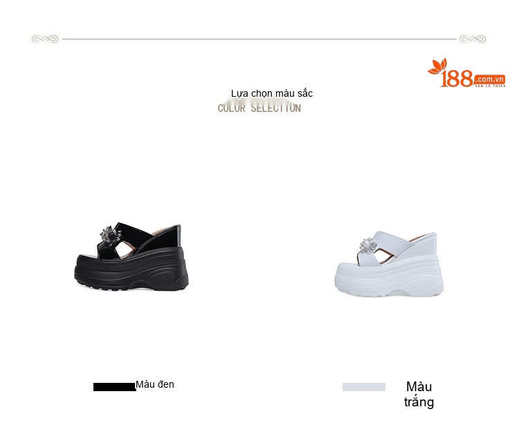Dép Nữ Đế Xuồng Da Bóng Chiều Cao Đế 14cm Quai Ngang Màu Đen, Trắng chi tiết 3