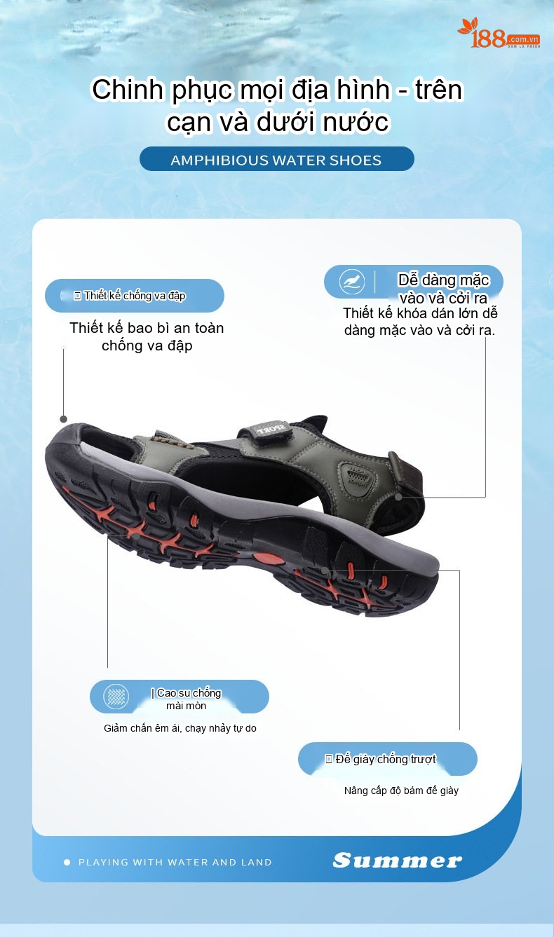 Dép Sandal Nam Da Thật Bít Mũi Chống Trượt Đế Cao 3cm chi tiết 2
